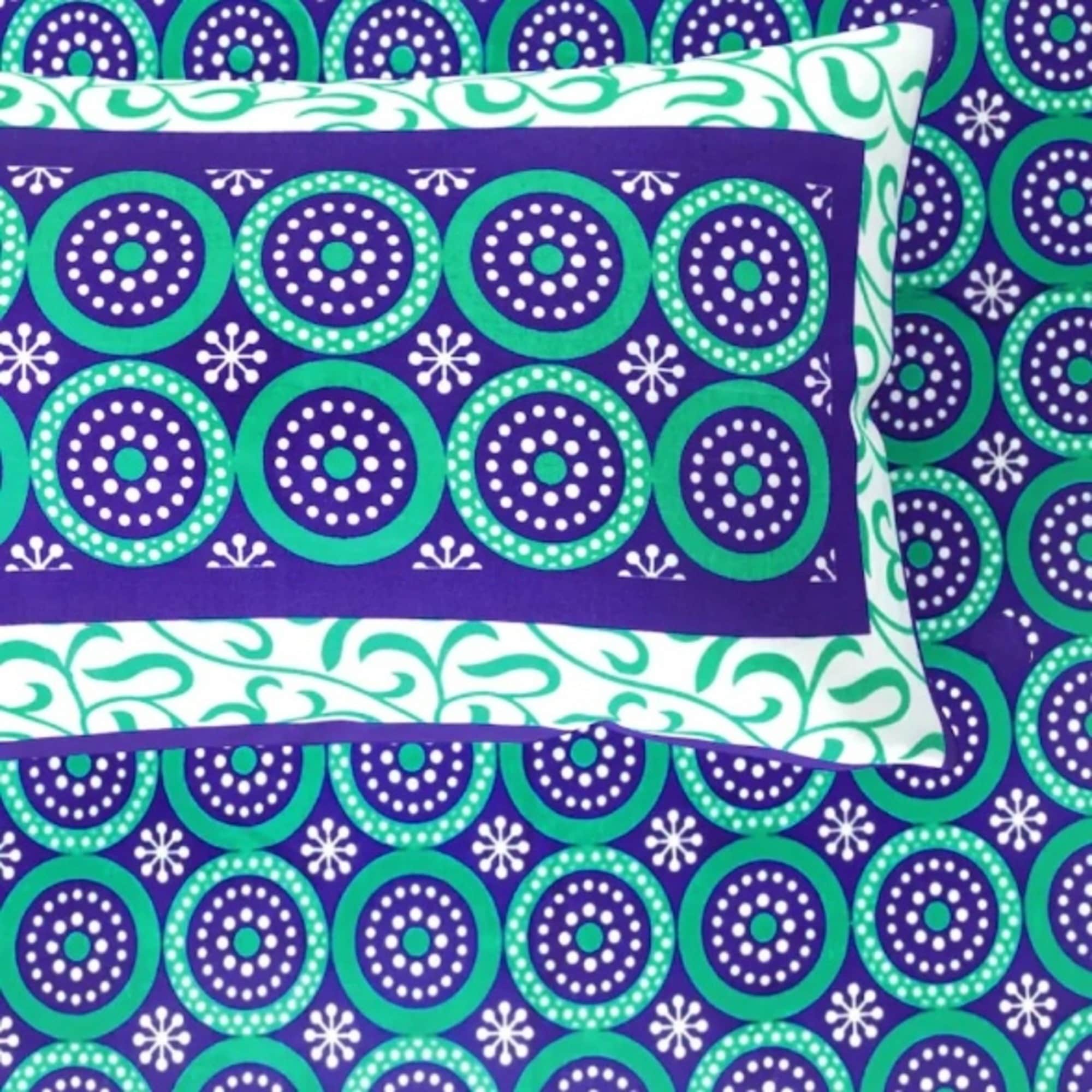 100% Cotton Double Bed Sheet with 2 Pillow Covers Jaipuri Print - Blue - rear_view