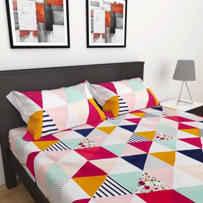 Poly Microfiber Jaipuri Print Double Bedsheet With Pillow Covers - White - front_view