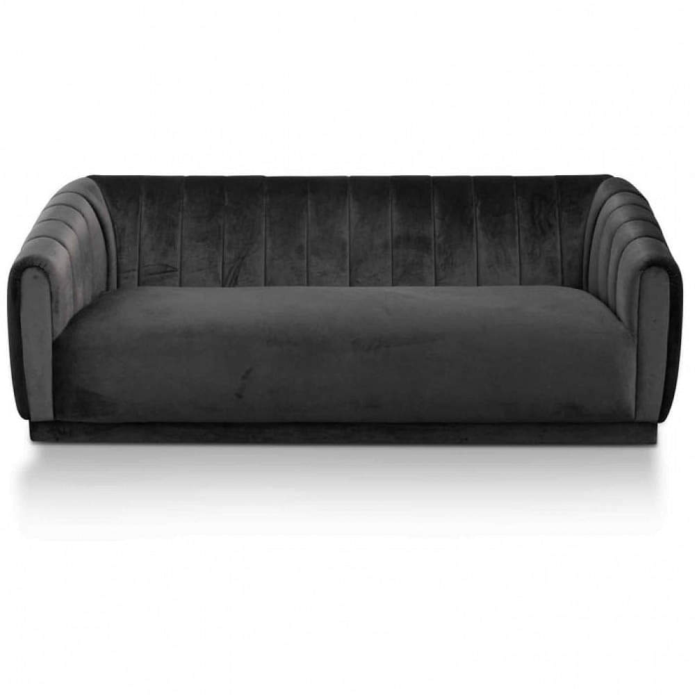 Damask 3 Seater Black Velvet Sofa - photo