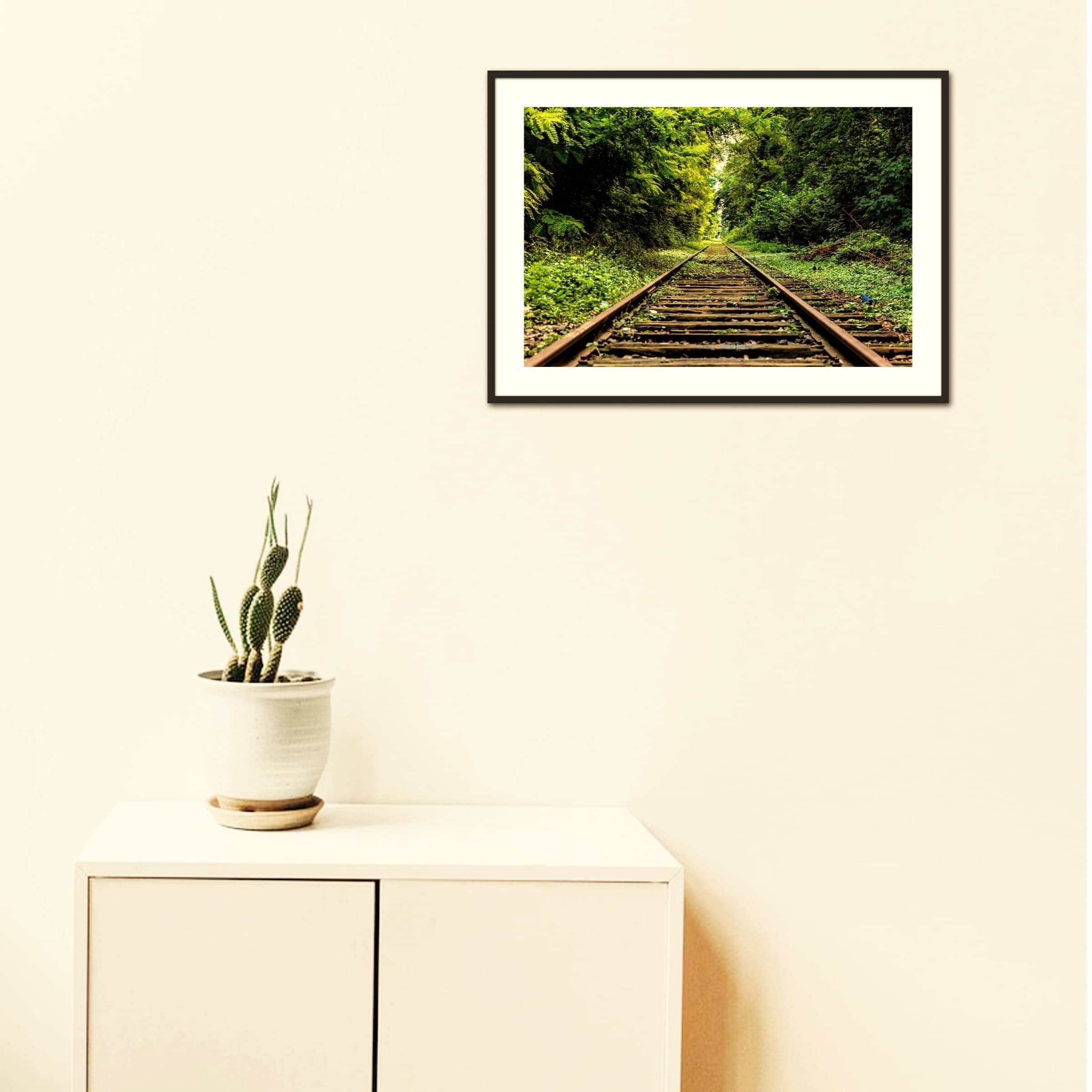 Merging Rail Wall Poster With  Framed Glass