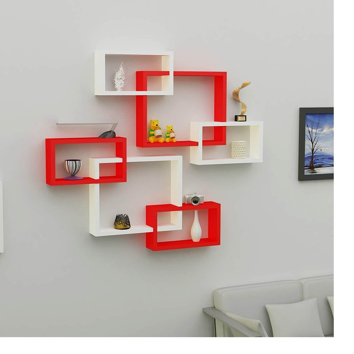 Intersecting Wooden Wall Shelves Decor Set of 6 - front_view