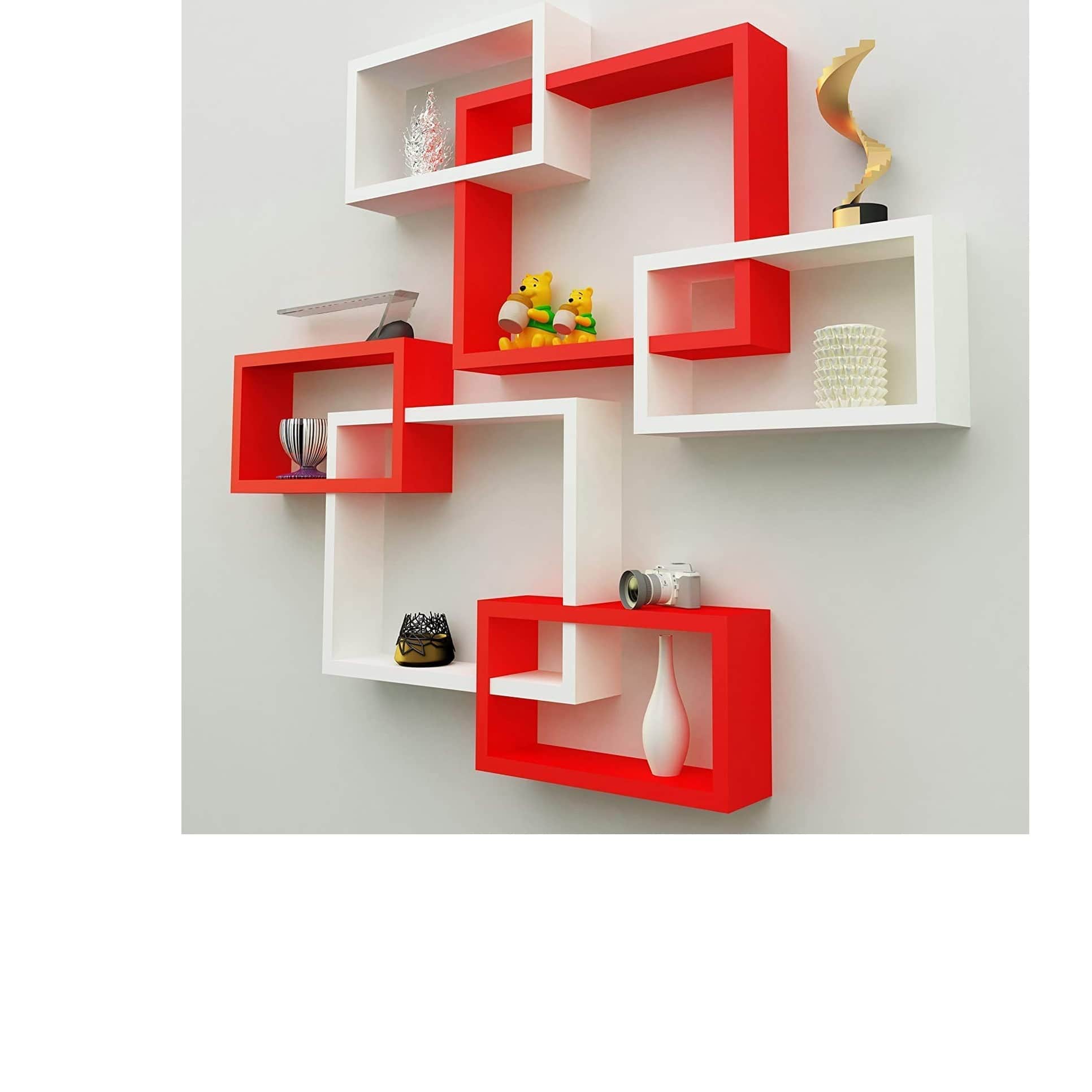 Intersecting Wooden Wall Shelves Decor Set of 6 - rear_view