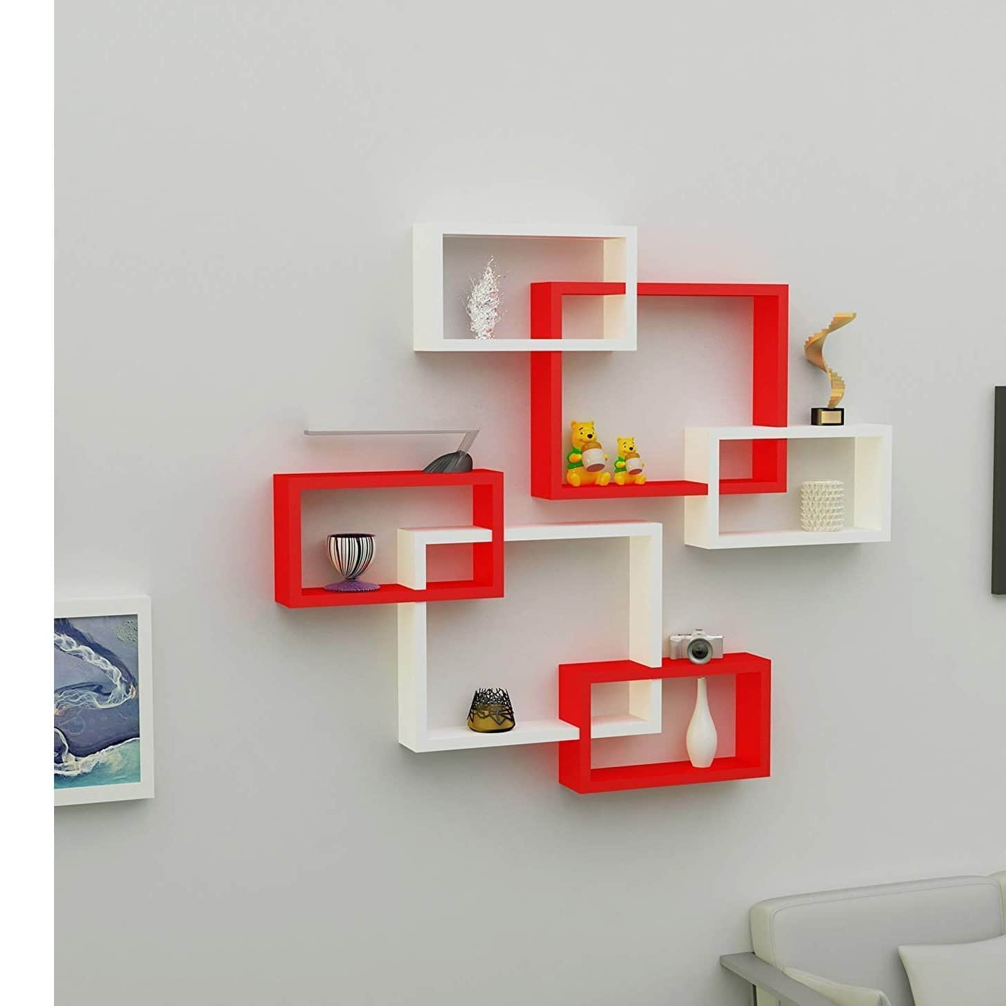 Intersecting Wooden Wall Shelves Decor Set of 6 - left_view
