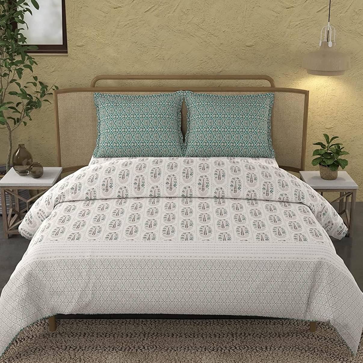 Ajrakh Turquoise Traditional Bedsheet