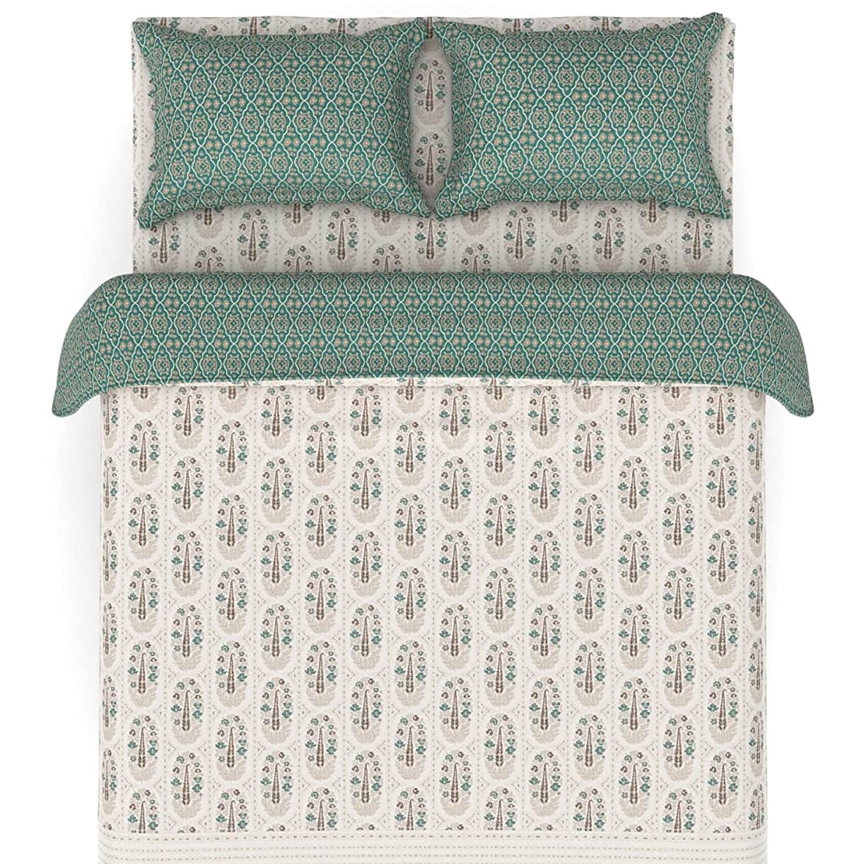 Ajrakh Turquoise Traditional Bedsheet - top_view