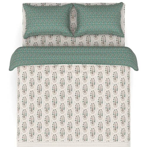 Ajrakh Turquoise Traditional Bedsheet