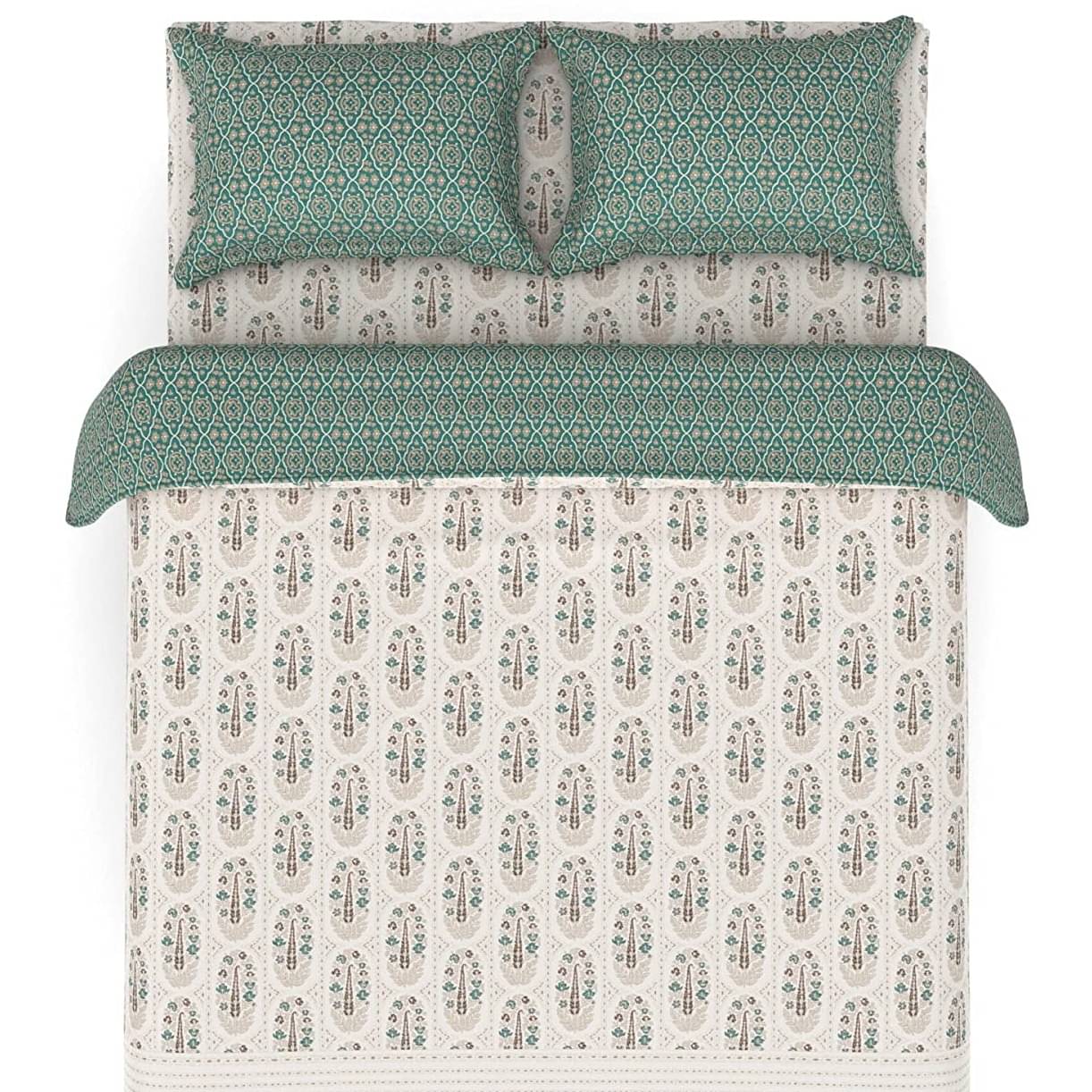 Ajrakh Turquoise Traditional Bedsheet