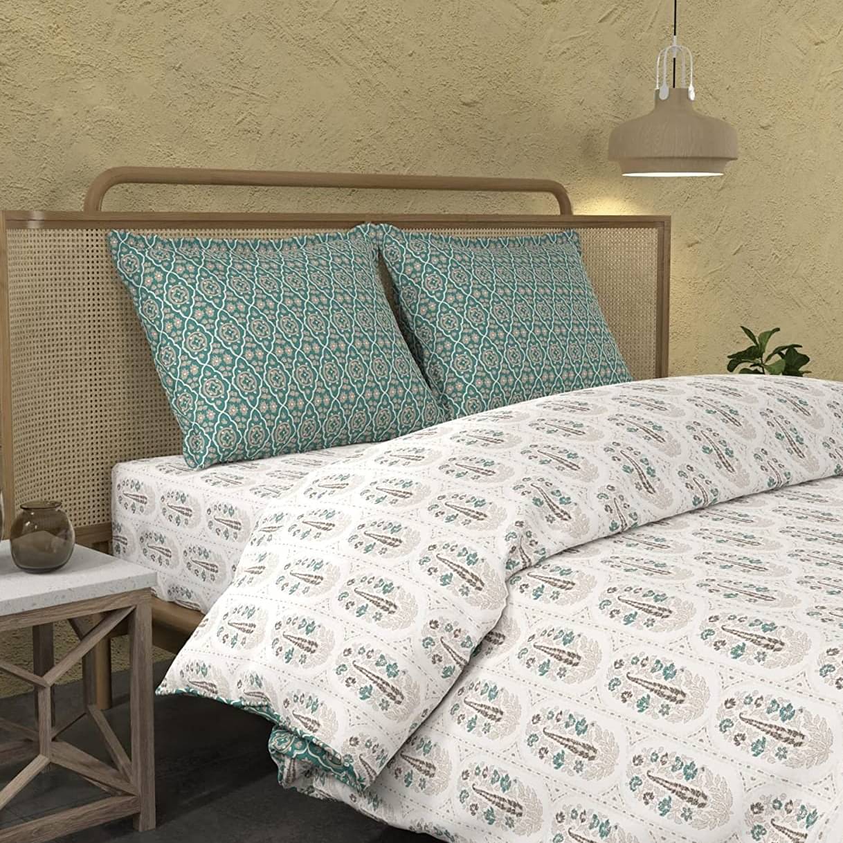 Ajrakh Turquoise Traditional Bedsheet