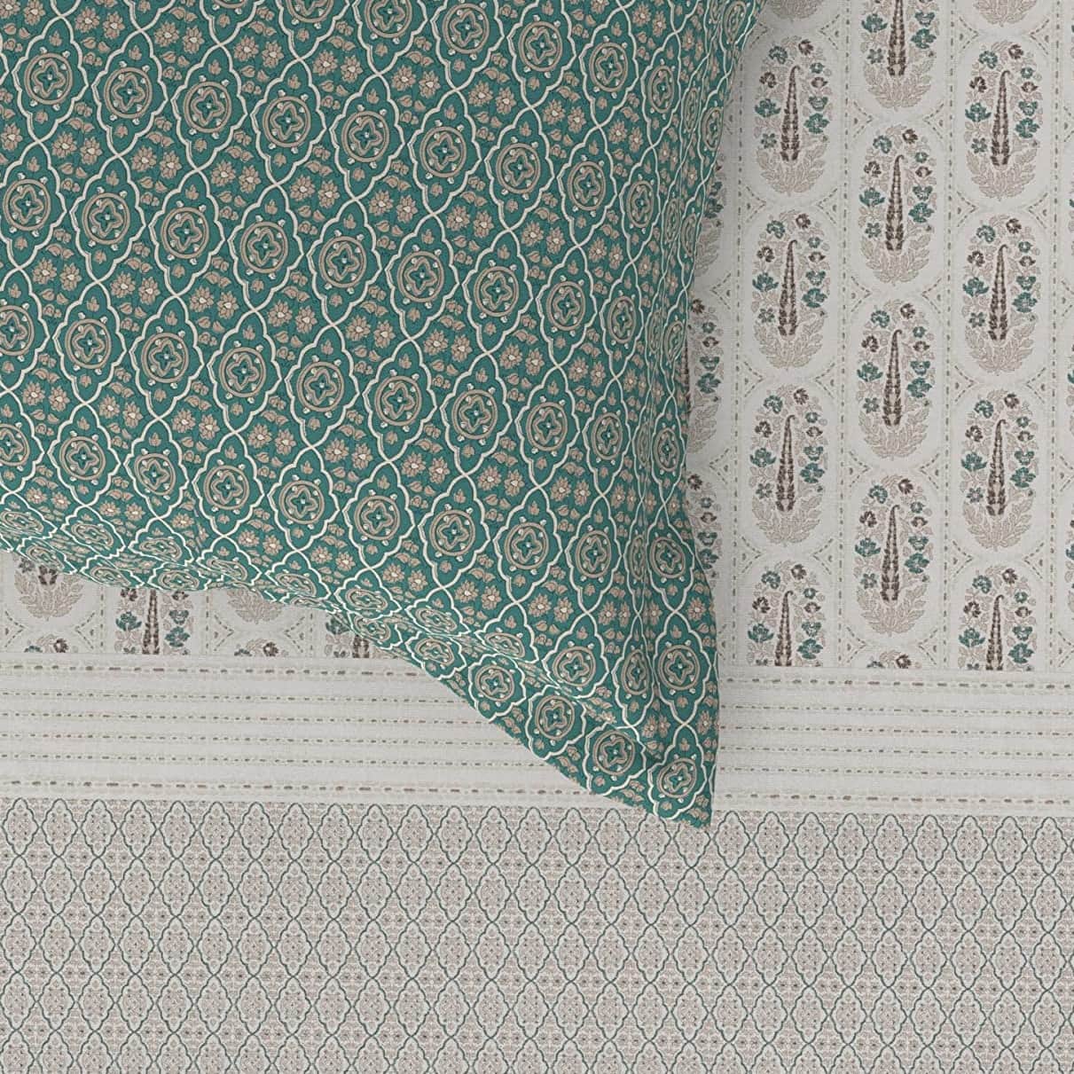Ajrakh Turquoise Traditional Bedsheet - left_view