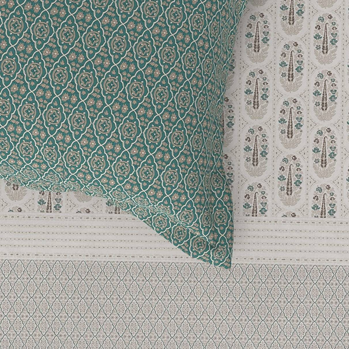 Ajrakh Turquoise Traditional Bedsheet