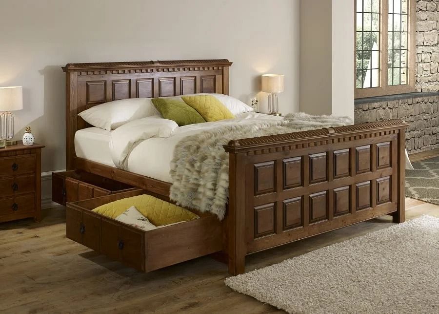 Teak wood king size deals bed with storage