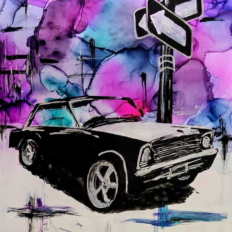 On the Road Car Canvas Painting Wall Art - photo