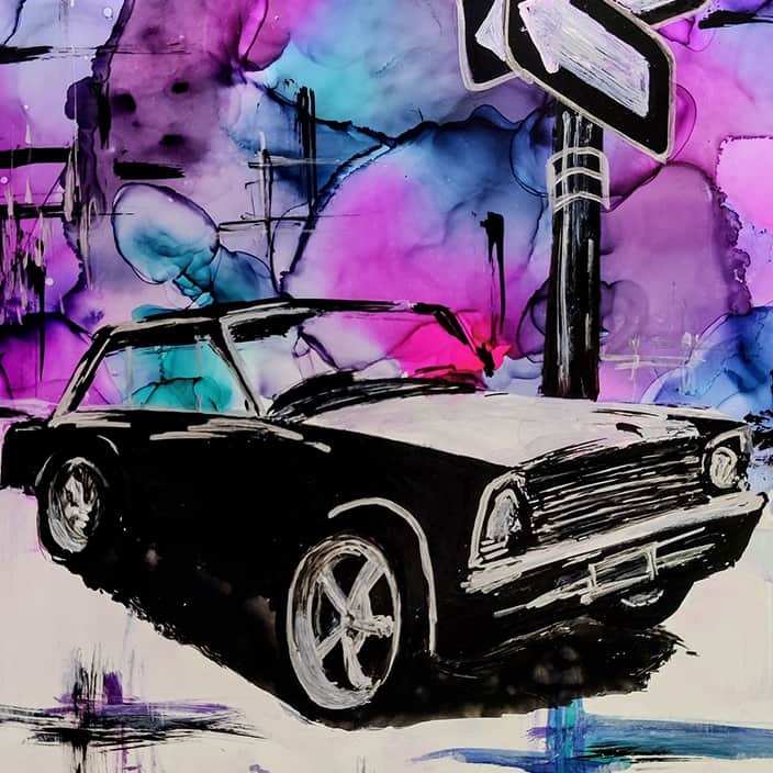 On the Road Car Canvas Painting Wall Art - front_view