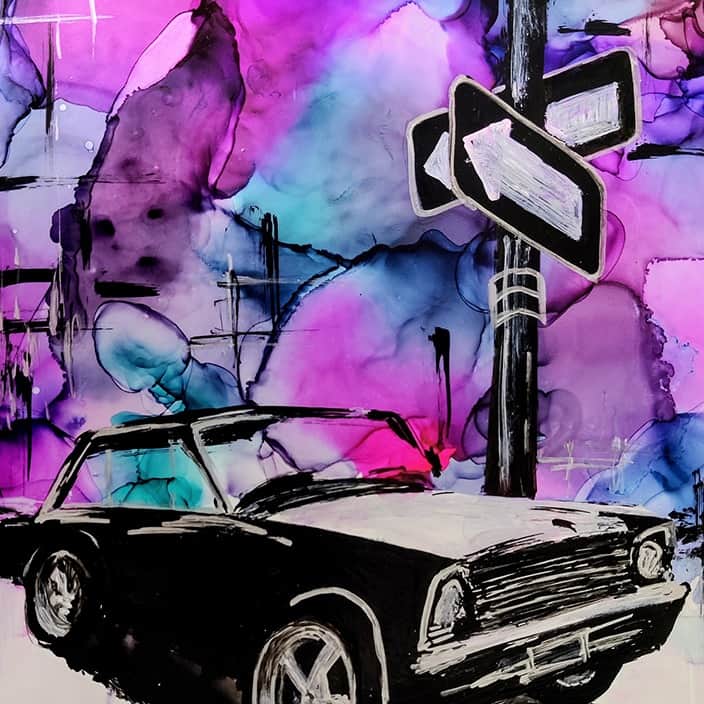 On the Road Car Canvas Painting Wall Art - top_view