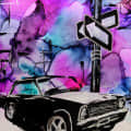 On the Road Car Canvas Painting Wall Art - top_view