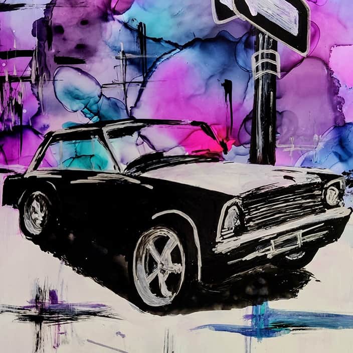 On the Road Car Canvas Painting Wall Art - rear_view