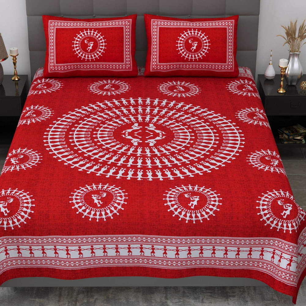 Cotton Bedsheet in Circle Print (Red) - photo