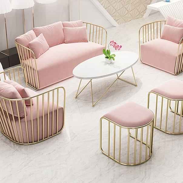 6 Seater Golden Metal Sofa Set - photo