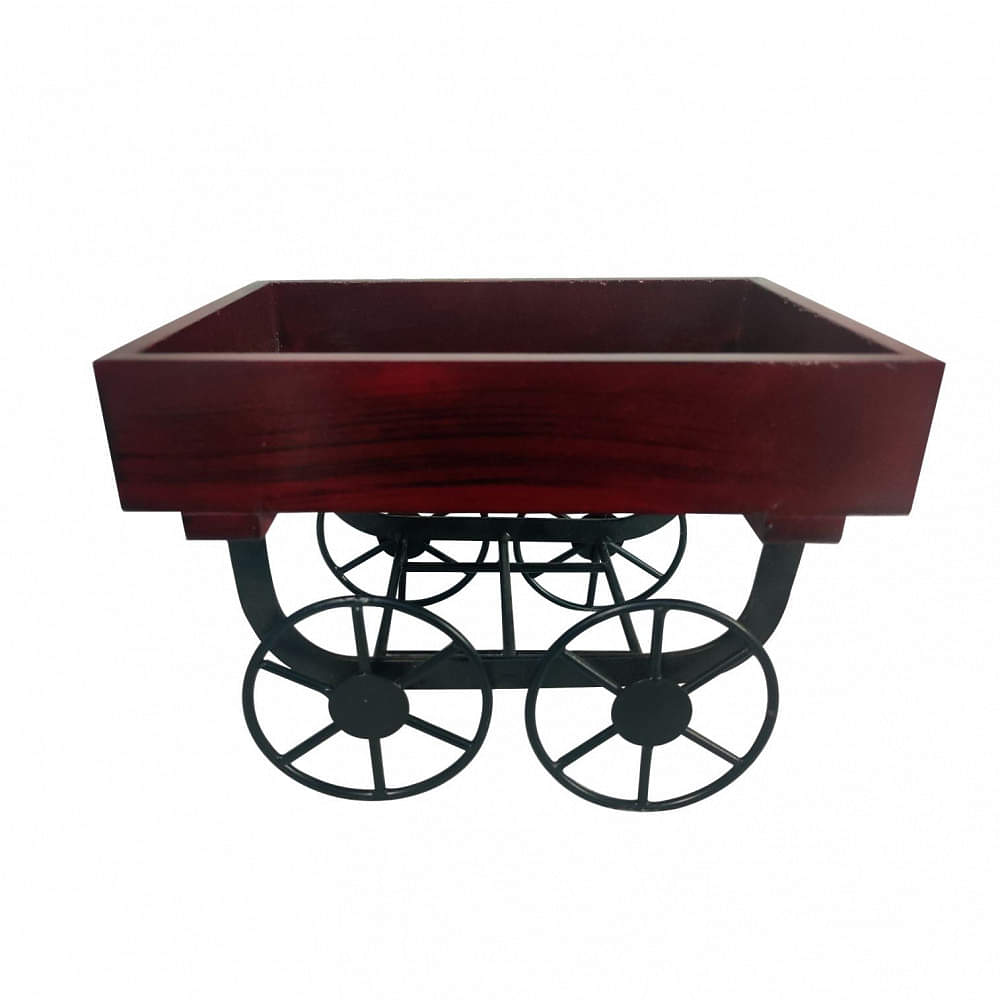 Wood Cart Basket Stand With Strong Metal Wheels - photo