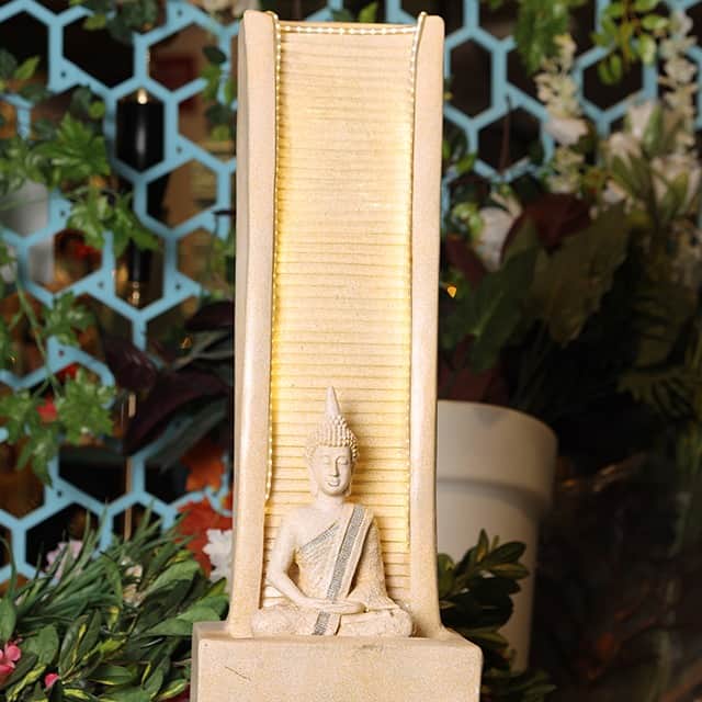 Elegant Cream Garden Buddha Water Fountain - front_view