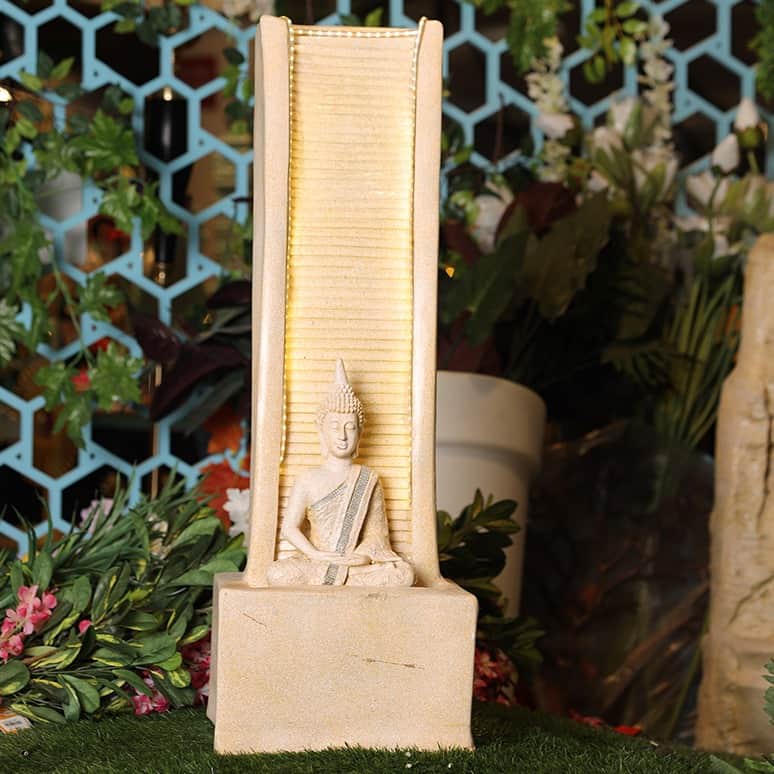Elegant Cream Garden Buddha Water Fountain - top_view