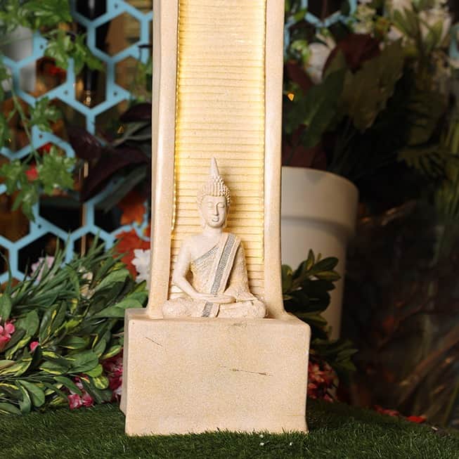 Elegant Cream Garden Buddha Water Fountain - rear_view
