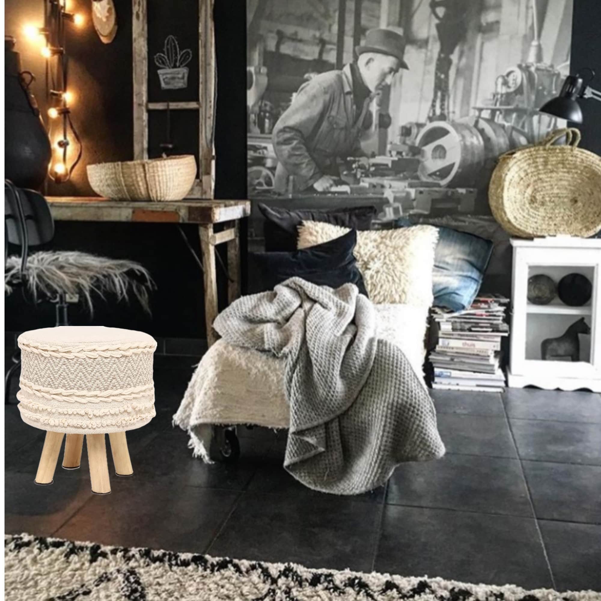 Ottoman Style Stool with Latest Boho Design - right_view