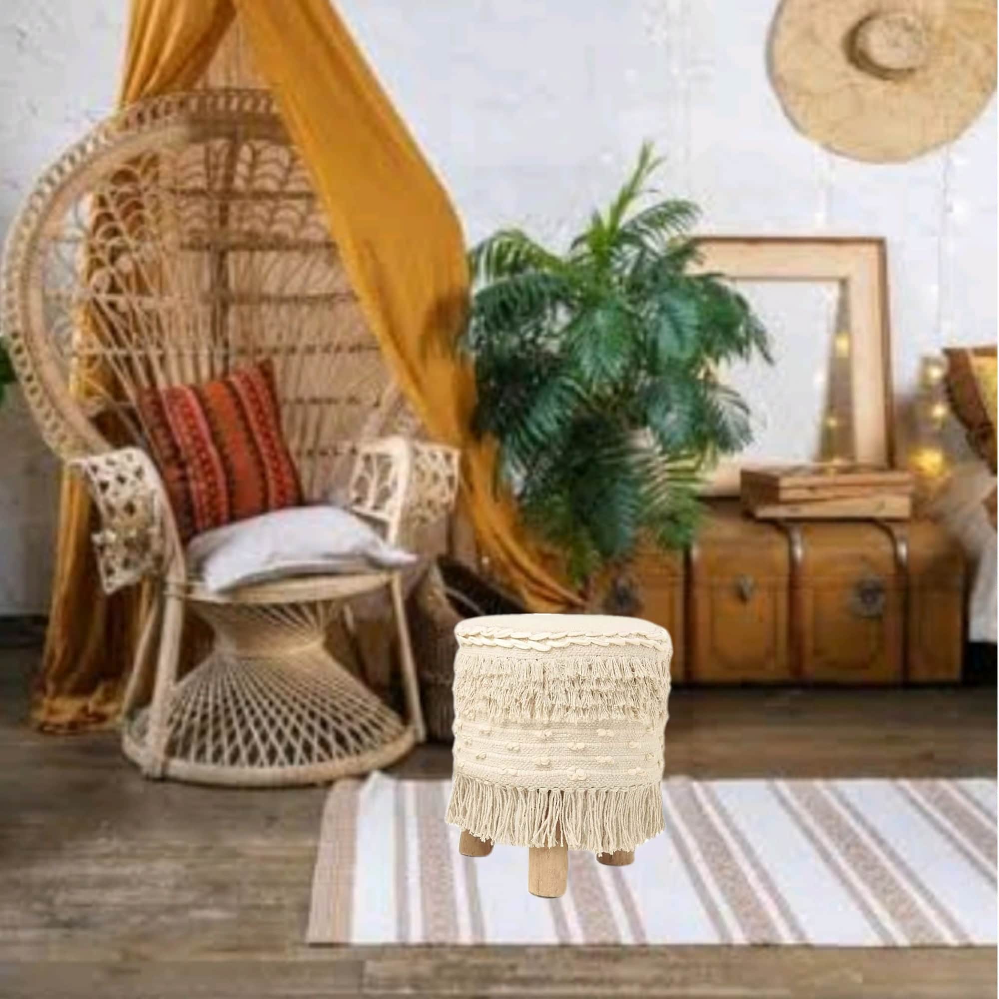 Ottoman Style Stool in White - rear_view