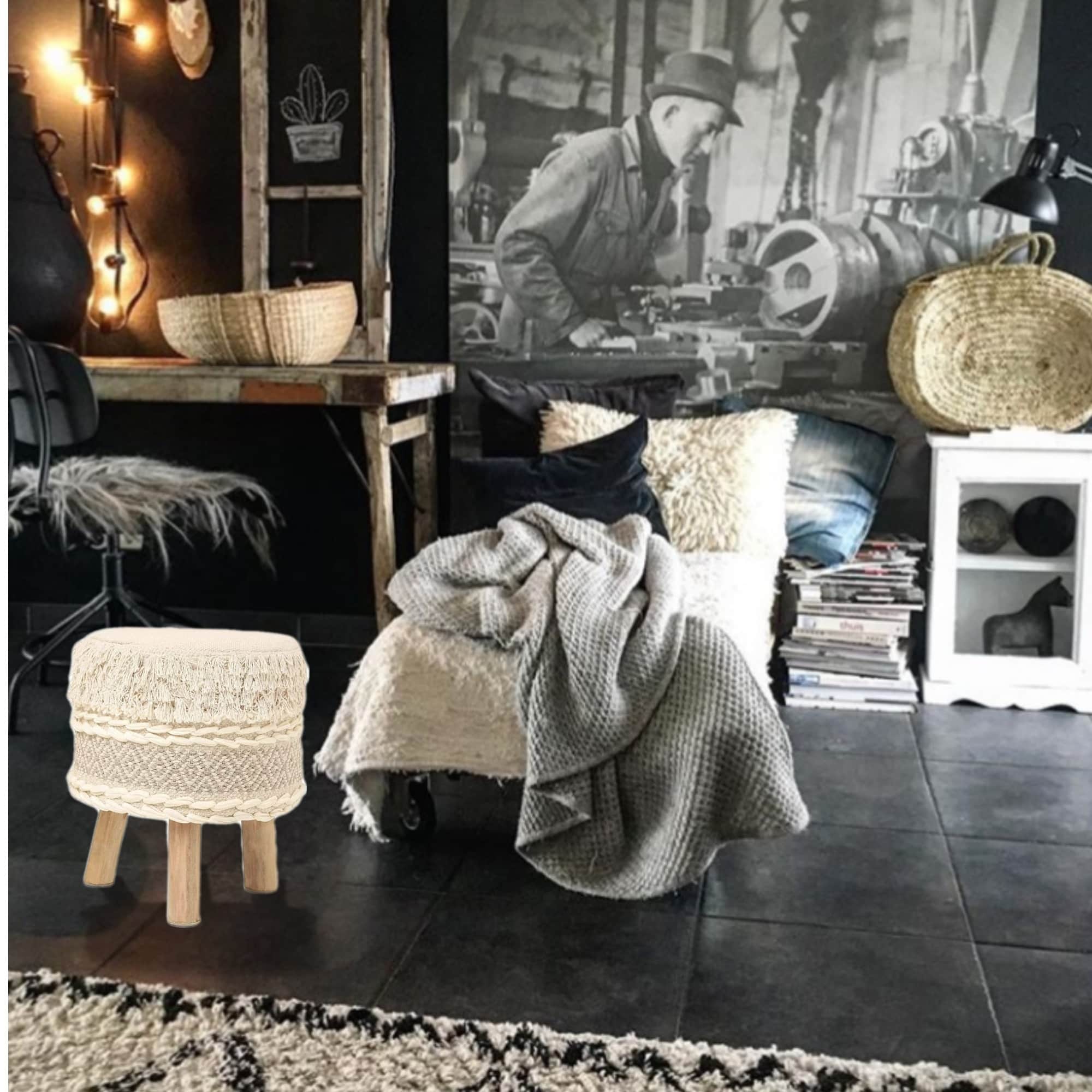 Boho Design Ottoman Style Stool - top_view