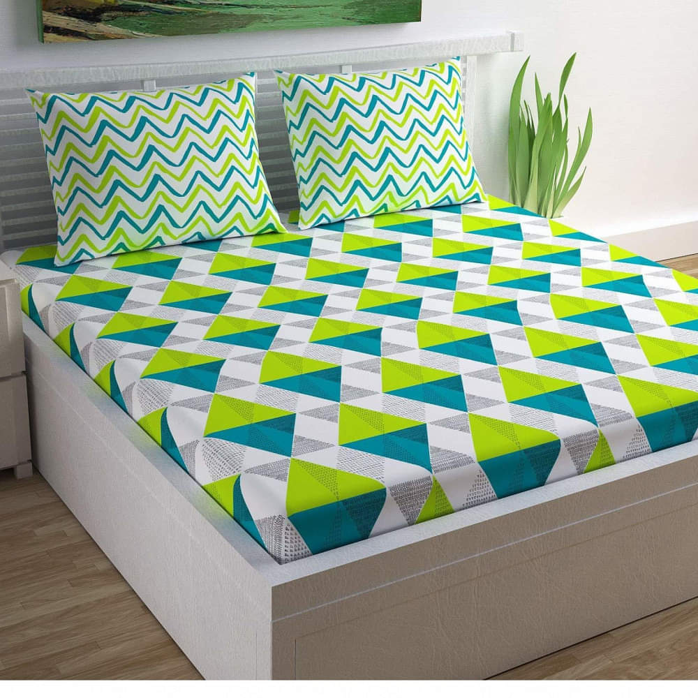 Cotton Geometric Print Mix N Match Bed-sheet for Double Bed (Multicolor) - photo