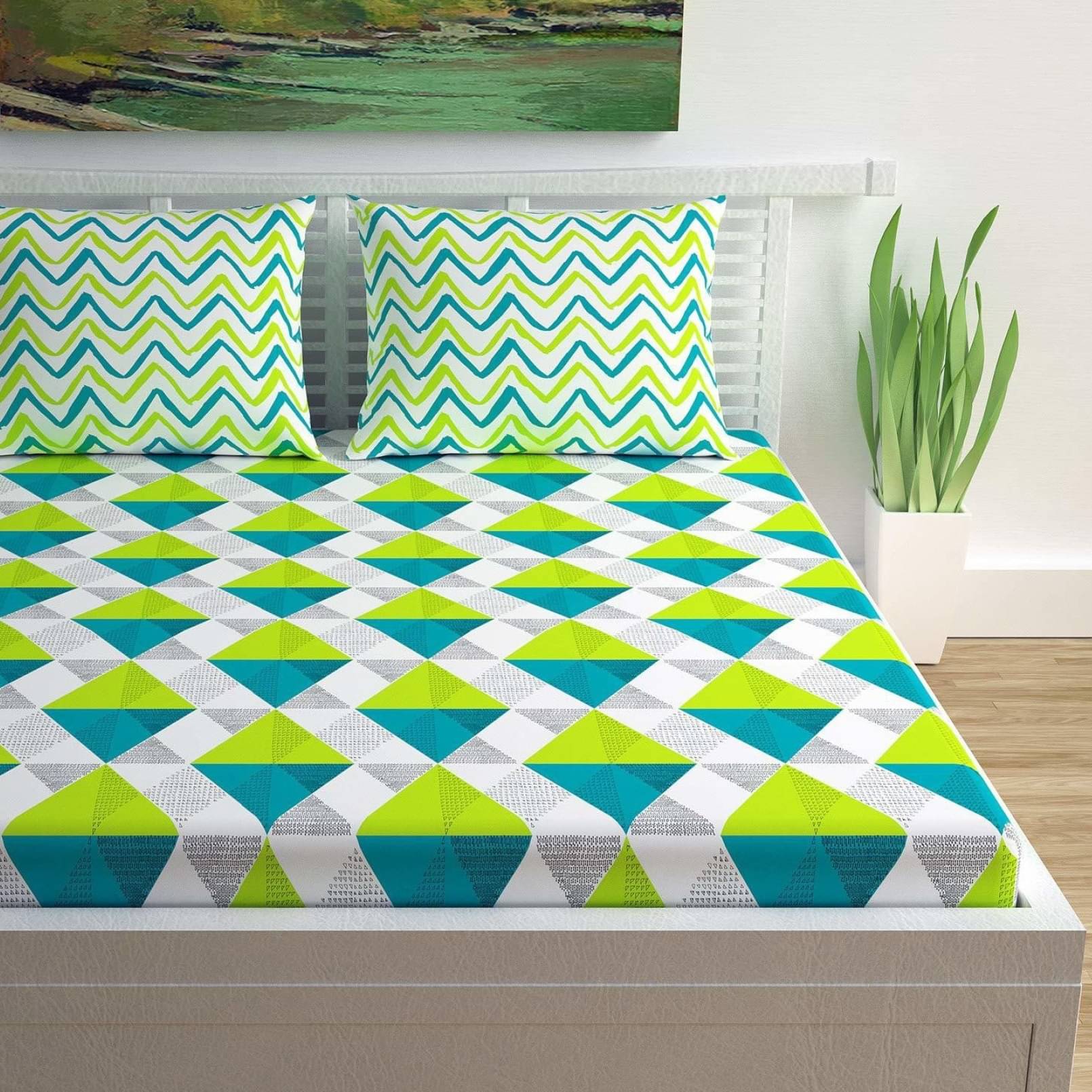 Cotton Geometric Print Mix N Match Bed-sheet for Double Bed (Multicolor)