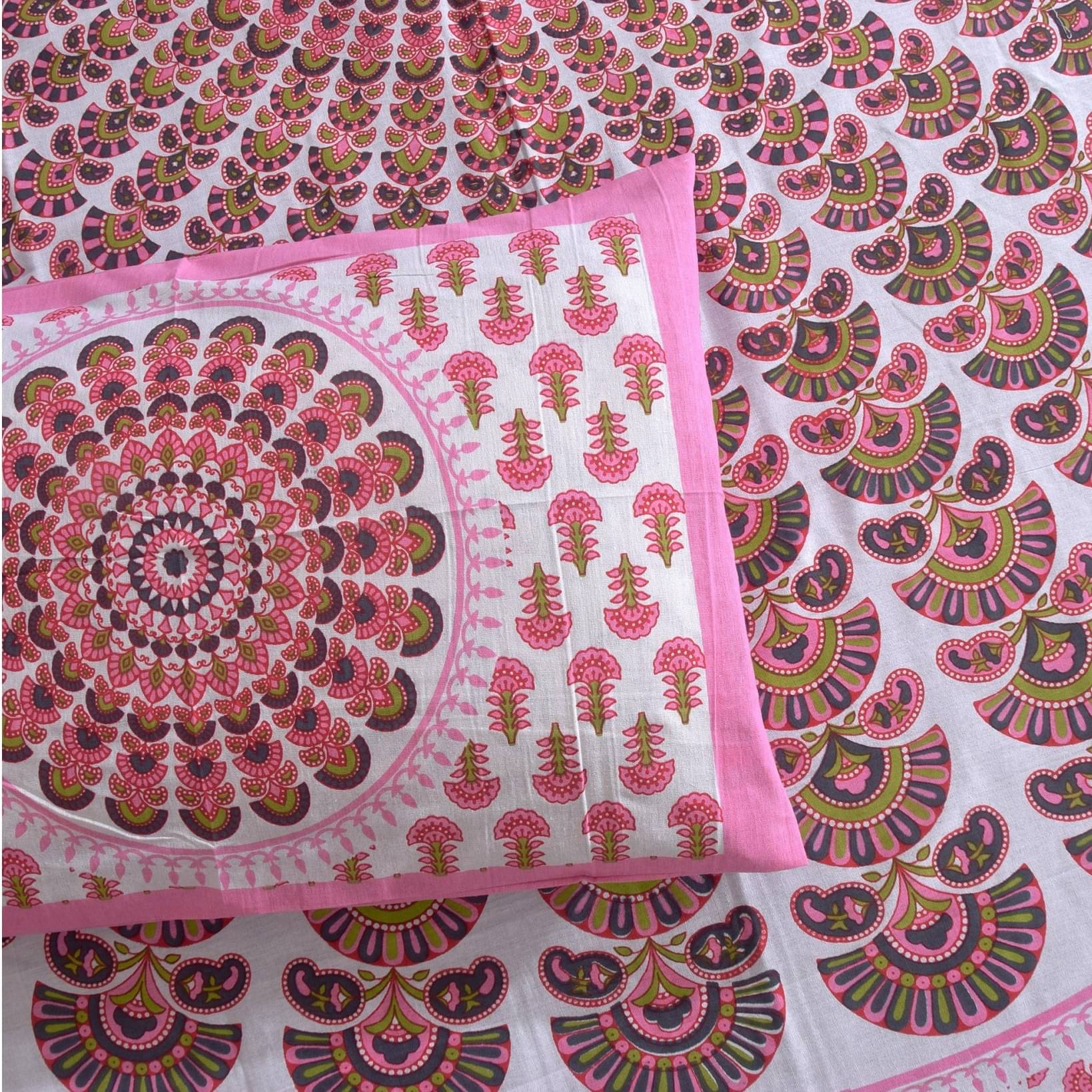 Jaipuri Printed Double Bed-sheet with 2 pillow covers