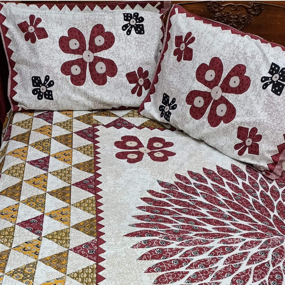 Cotton Bed Sheet Geometric and Floral Print - photo