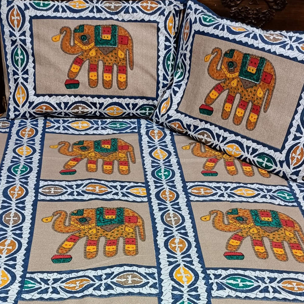 Cotton Bed-sheet with Elephant Print - photo
