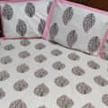 Cotton Printed Bed Sheet (off white & pink) - photo