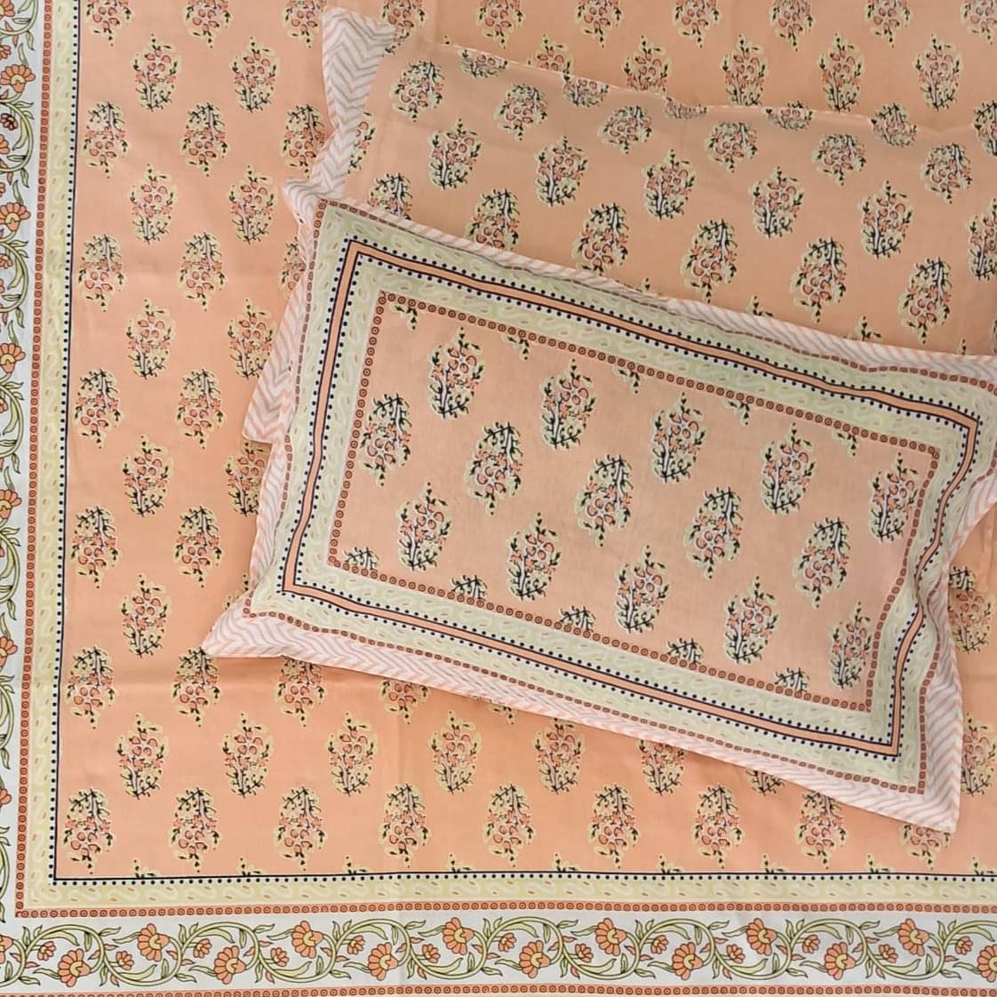 Cotton Printed  Bed Sheet ( Peach )