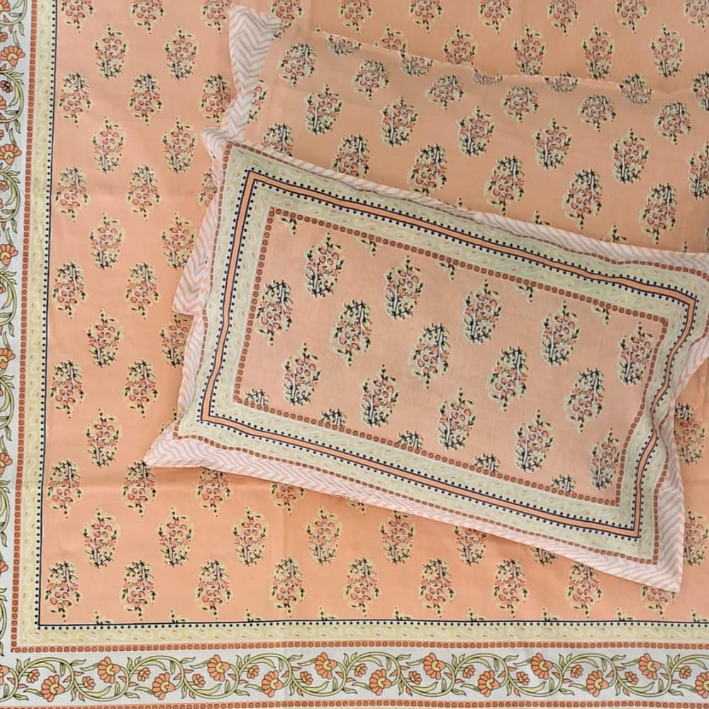 Cotton Printed  Bed Sheet ( Peach ) - photo