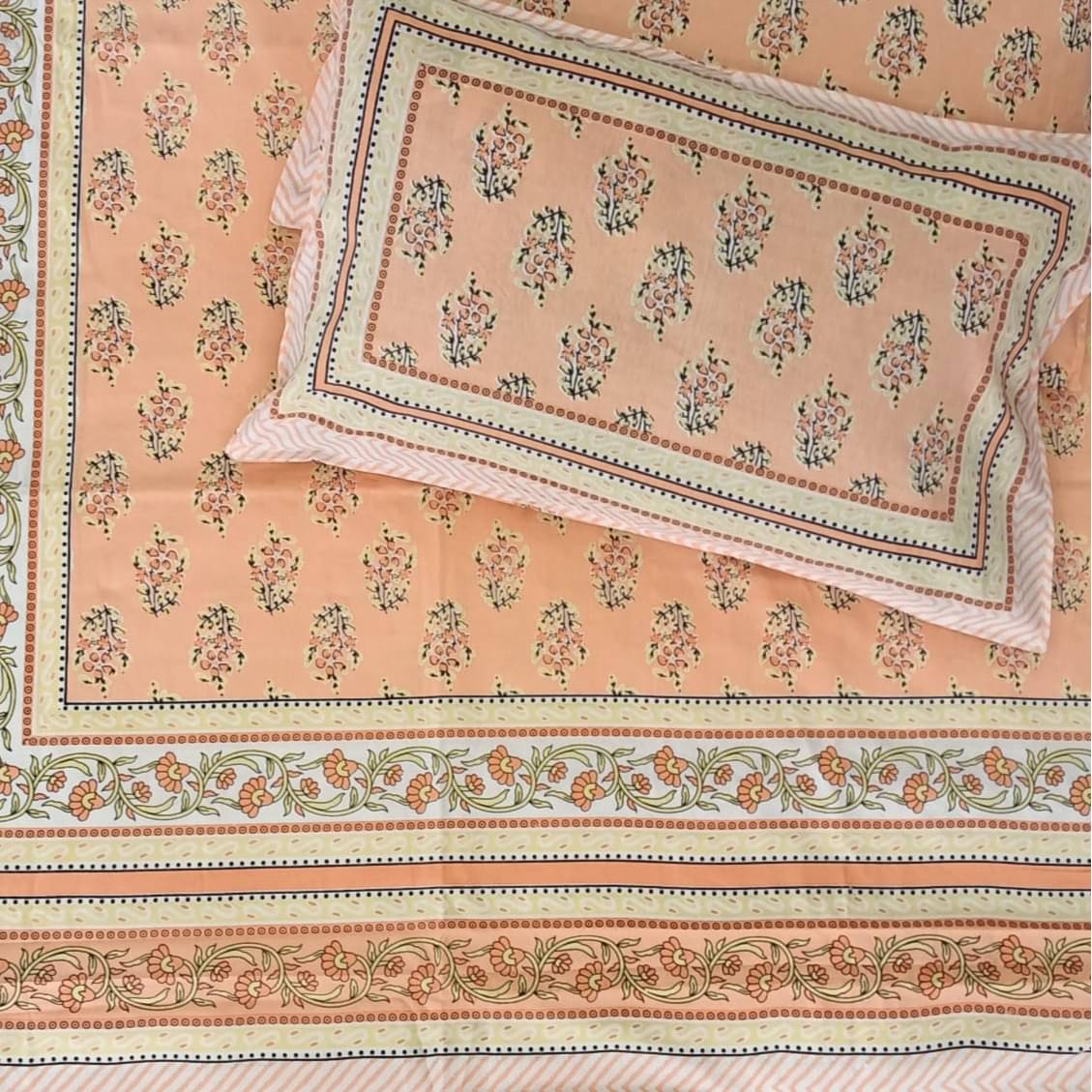Cotton Printed  Bed Sheet ( Peach )