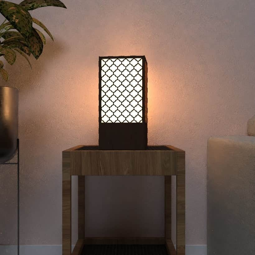 New Wooden Table Lamp with Creative Laser Cutting Design(Color-Brown) - front_view