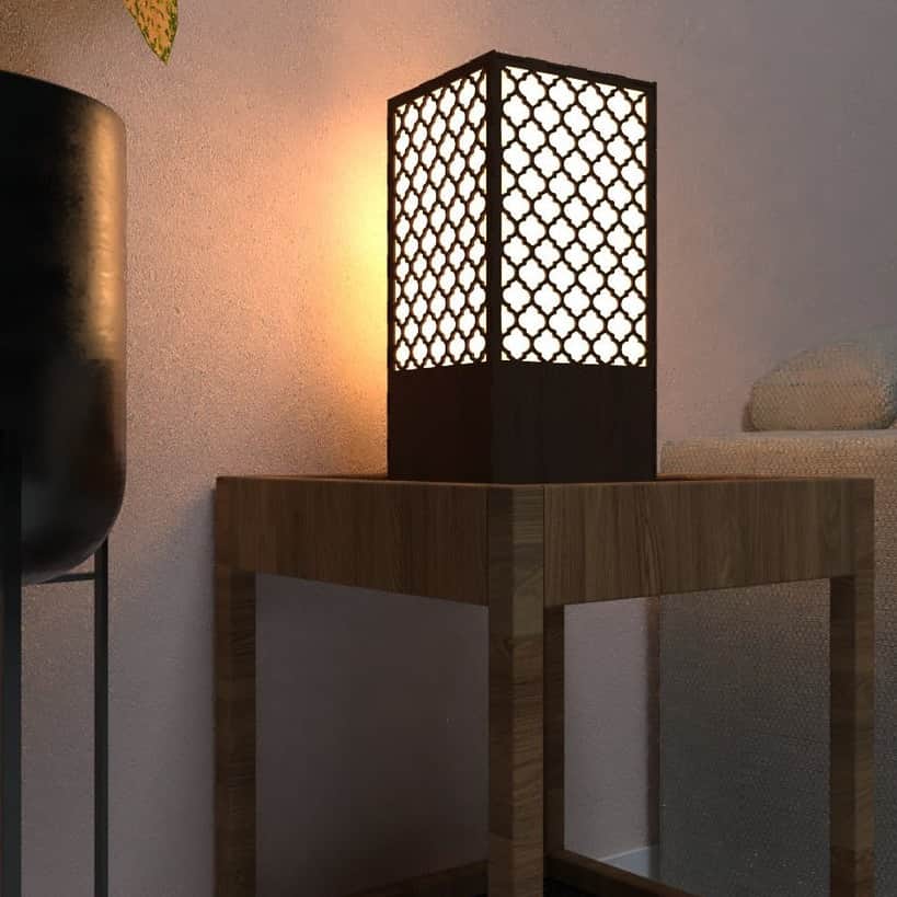 New Wooden Table Lamp with Creative Laser Cutting Design(Color-Brown) - left_view