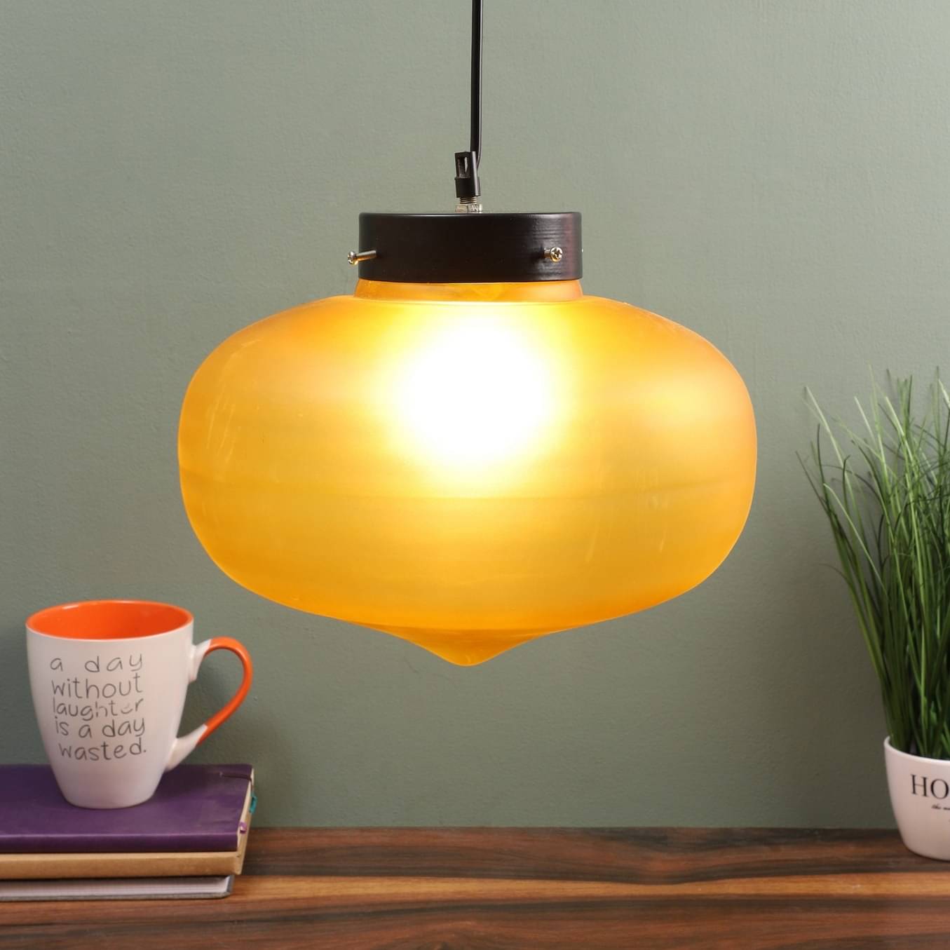 Yellow Glass Single Hanging Light- BOWL-HL-GOLA-YELLOW - Without Bulb