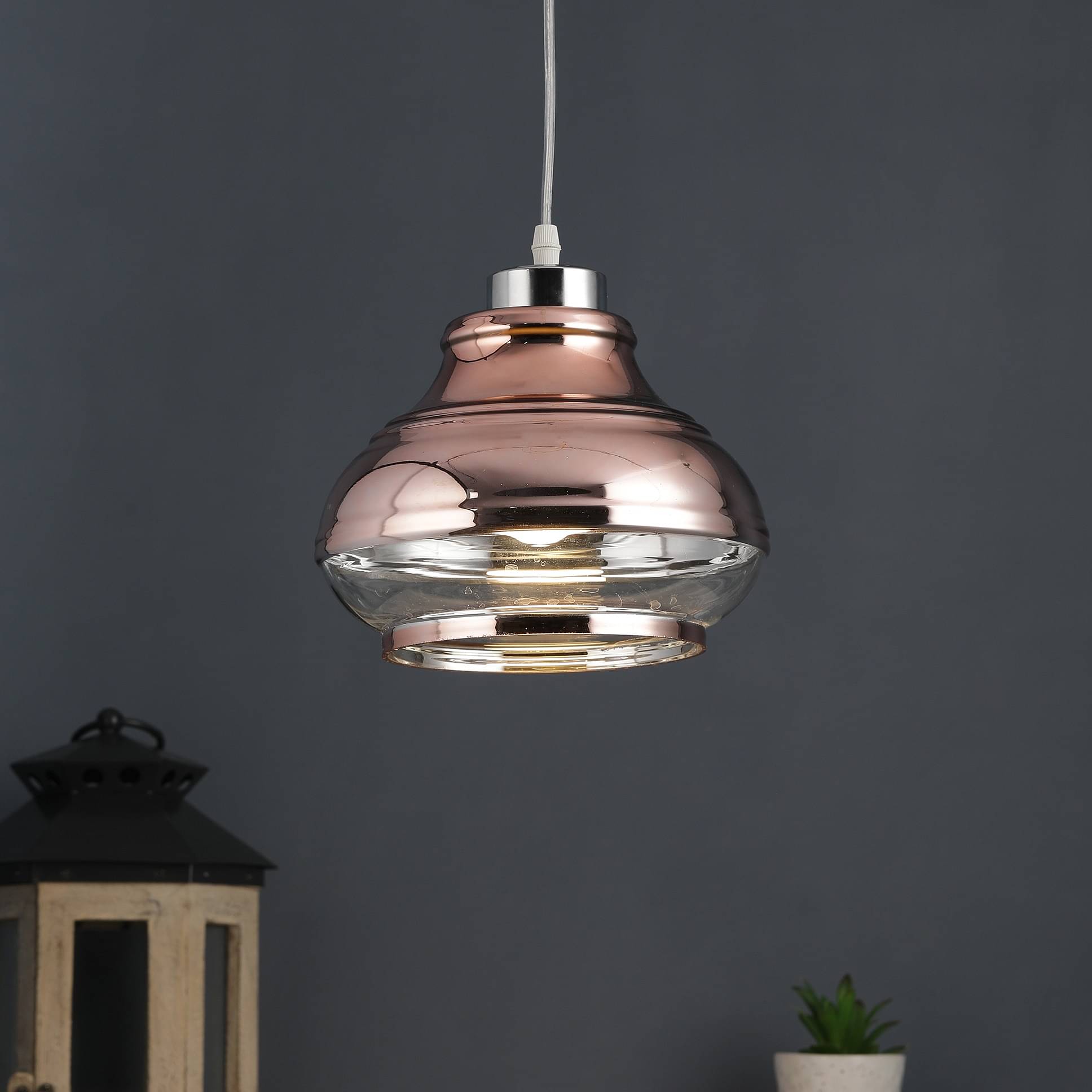 Copper Glass Single Hanging Lights- M-90-HL - Without Bulb