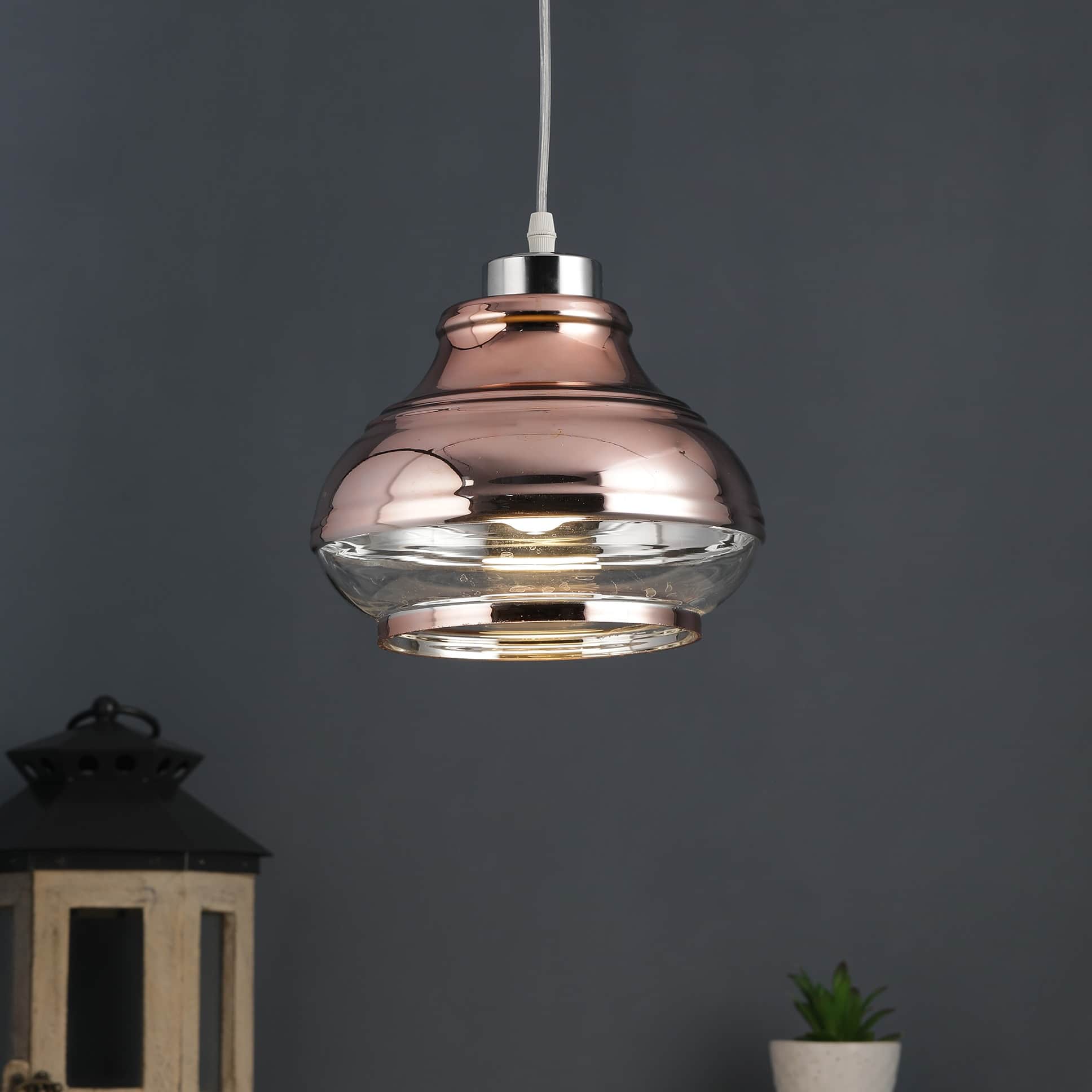 Copper Glass Single Hanging Lights- M-90-HL - Without Bulb - front_view
