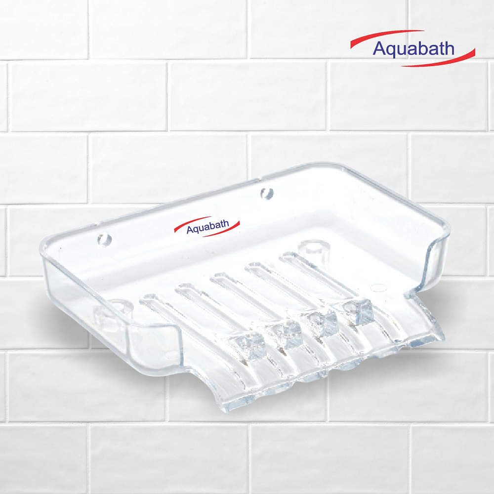 Aquabath Unbreakable Plastic Hanging & Flooring SOAP Dish/SOAP Holder/Bathroom Accessories for Bathroom Square Shape - (Pack of 2)  (Transparent) - photo