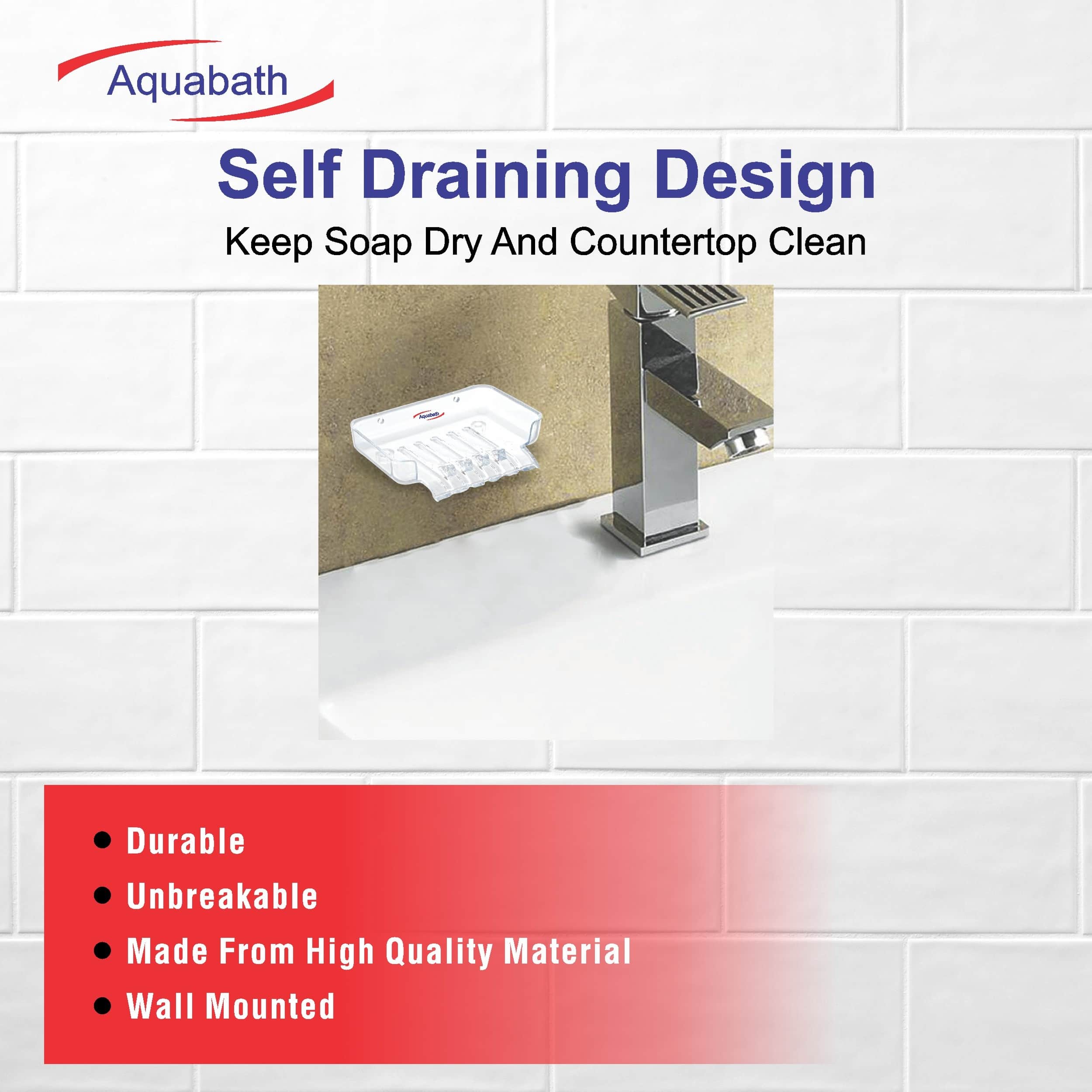 Aquabath Unbreakable Plastic Hanging & Flooring SOAP Dish/SOAP Holder/Bathroom Accessories for Bathroom Square Shape - (Pack of 2)  (Transparent) - top_view