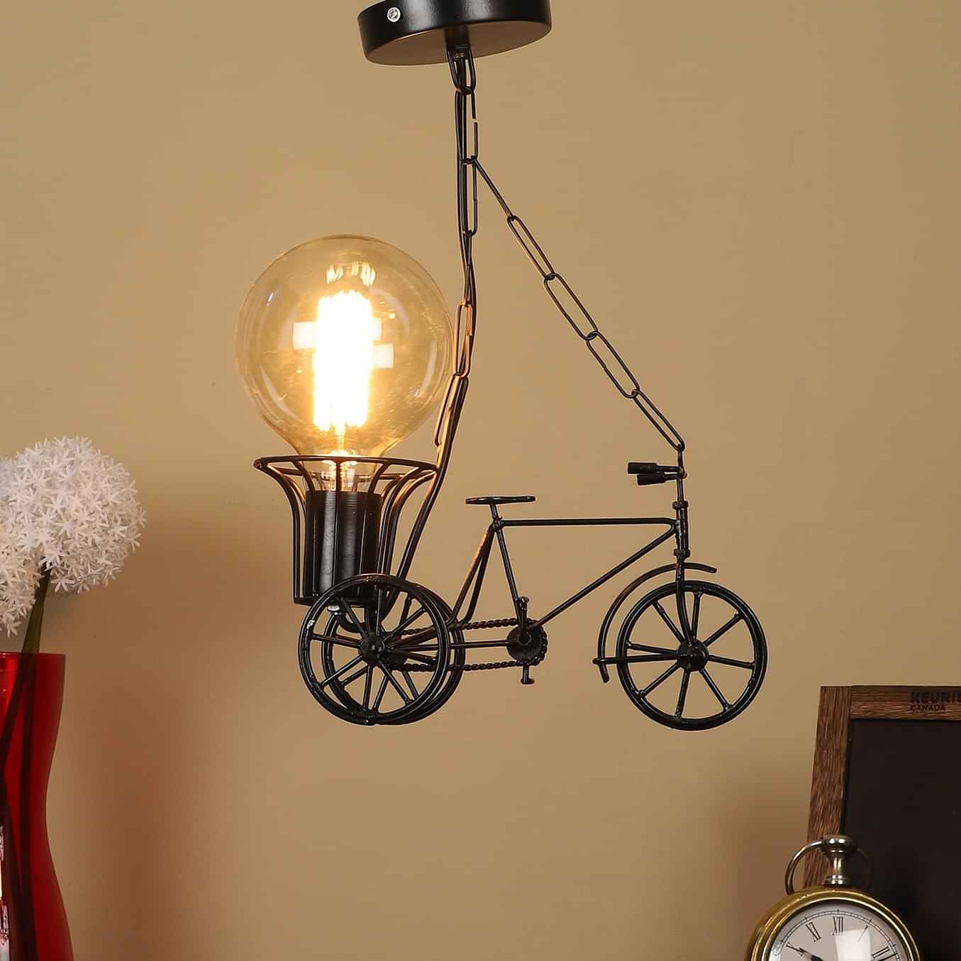 Black Metal Single Hanging Light- RIKSHA-SMALL-HL - Without Bulb - photo
