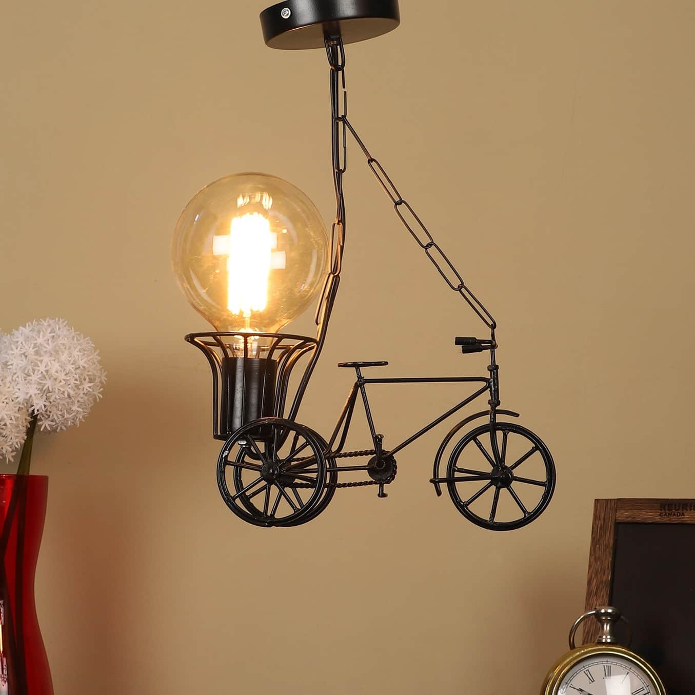 Black Metal Single Hanging Light- RIKSHA-SMALL-HL - Without Bulb - front_view