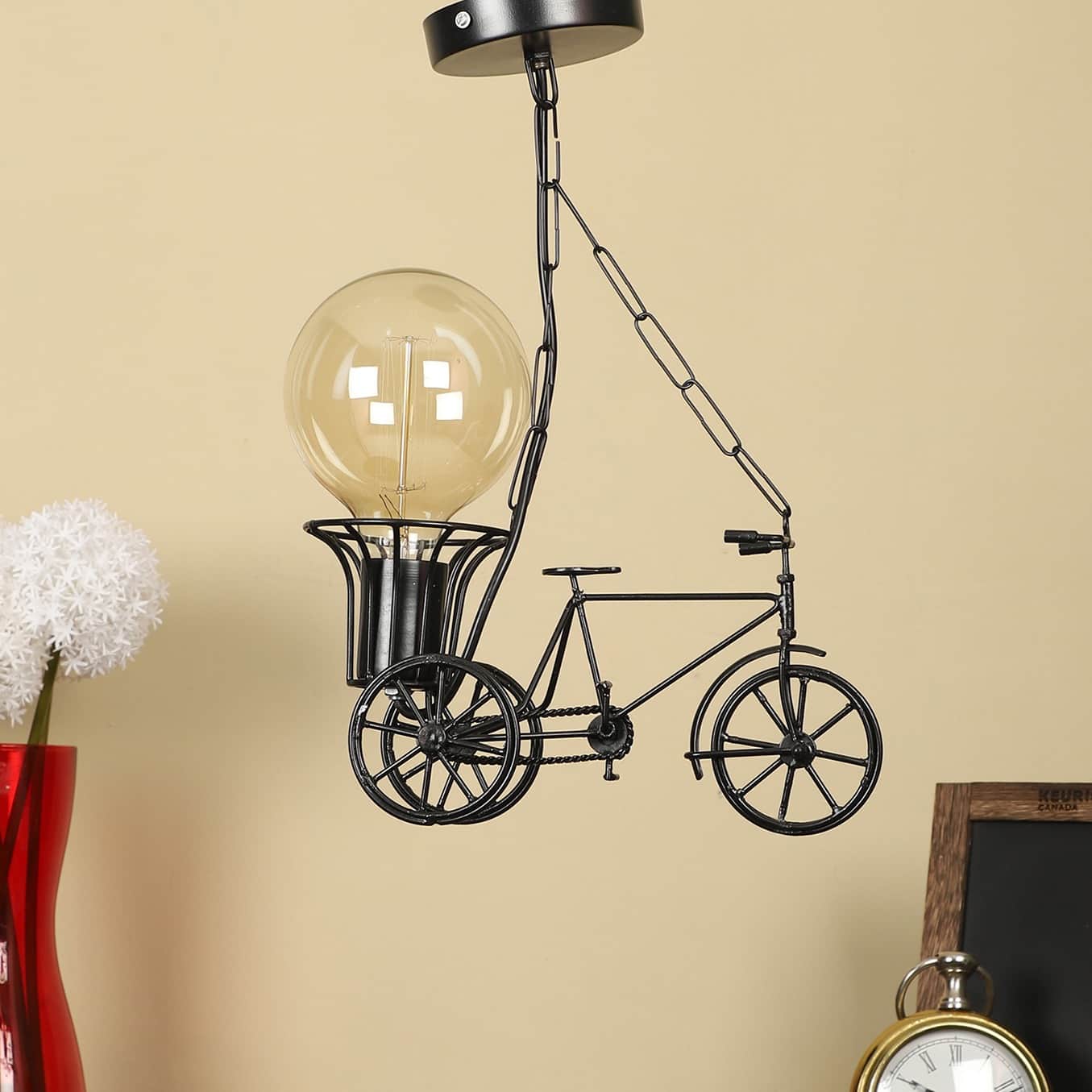 Black Metal Single Hanging Light- RIKSHA-SMALL-HL - Without Bulb - top_view