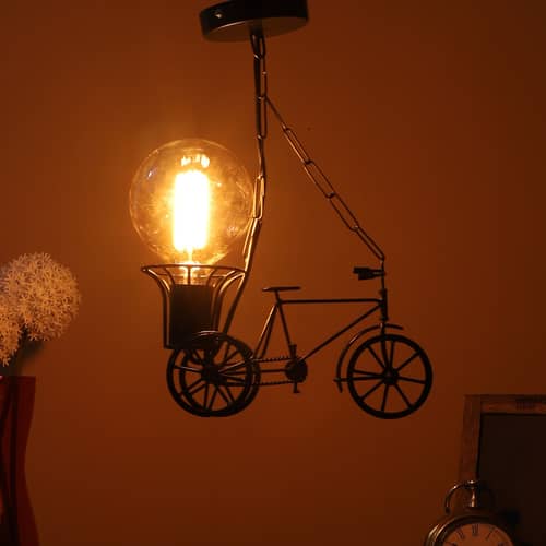 Black Metal Single Hanging Light- RIKSHA-SMALL-HL - Without Bulb