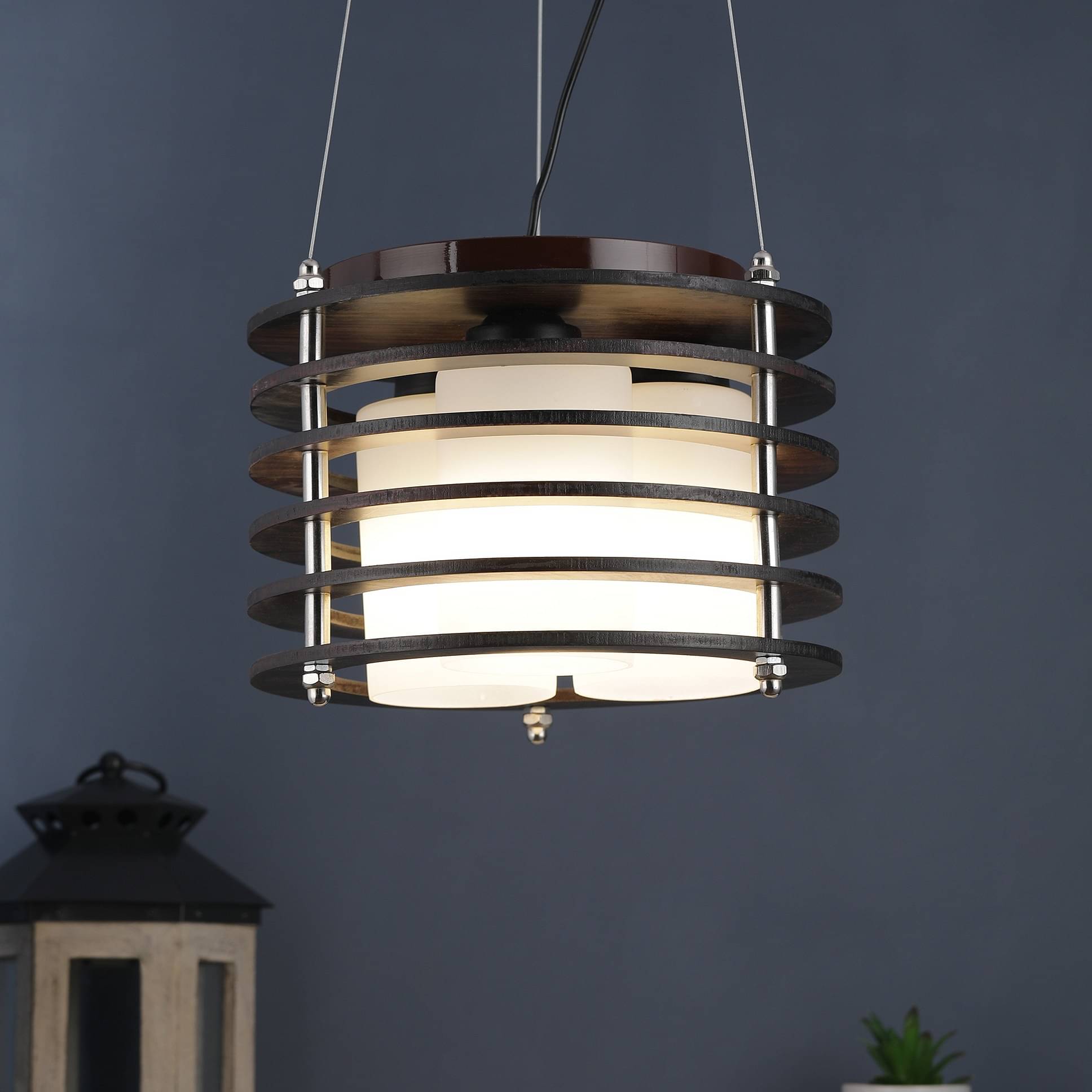 Brown Wood 12inch 3 Light Chandelier- without Bulb